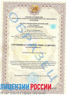 Образец сертификата соответствия аудитора №ST.RU.EXP.00006174-3 Шумерля Сертификат ISO 22000